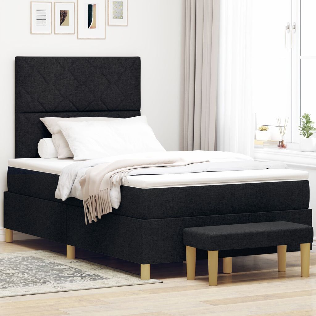 Boxspringbett mit Matratze und Bank Schwarz 120x190 cm Stoff, Klassische Betten DesignMöbel Neu