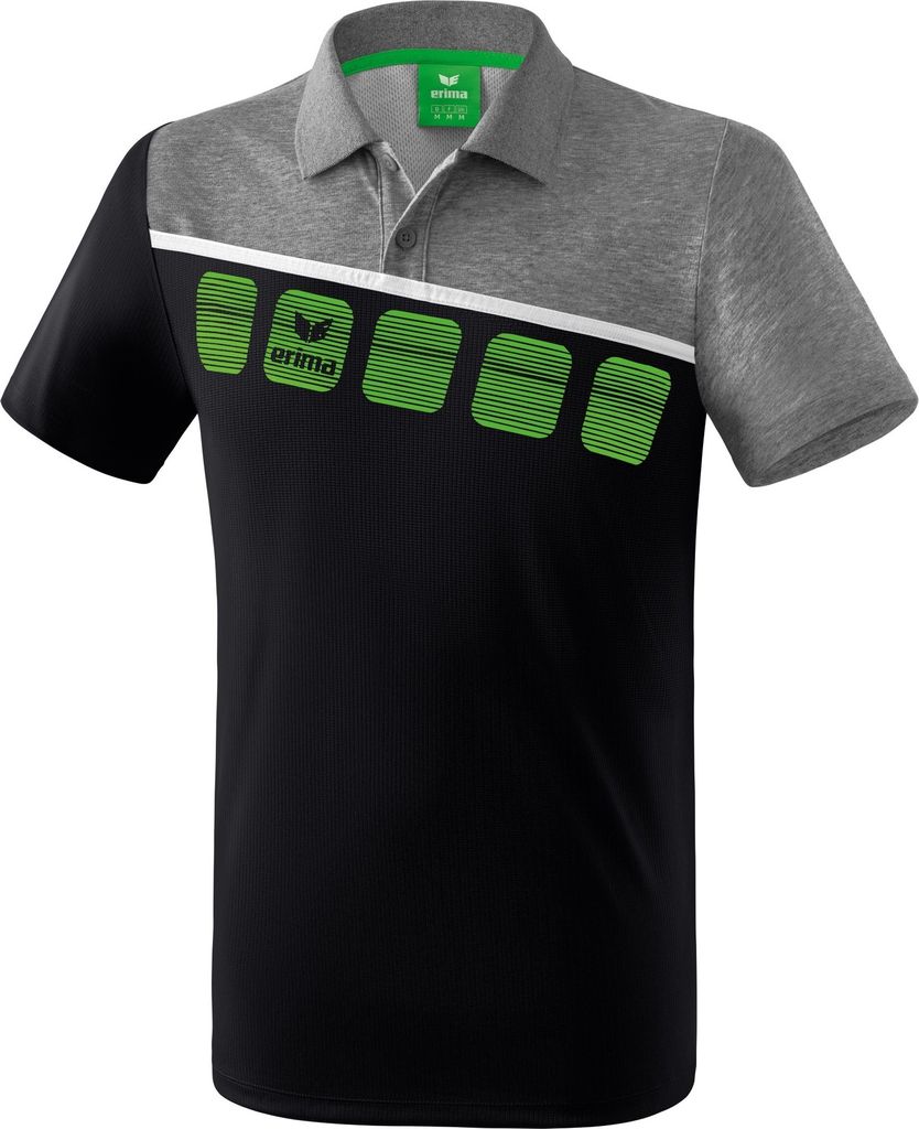 Erima 5-C Poloshirt Herren - Schwarz / Grey Melange / Weiß