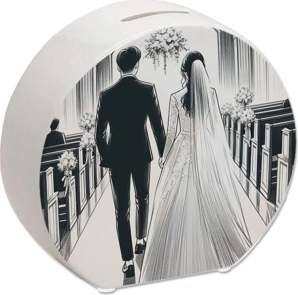 Keramik Spardose für Hochzeit im Brautpaar Design, HxBxT ca. 13x14x5 cm