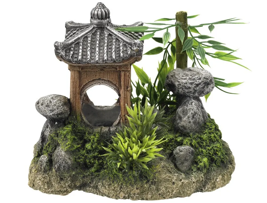 Aqua Ornaments "TEMPLI ASIATICI" con piante 15,5 x 10,5 x 12,5 cm
