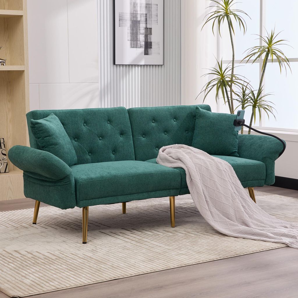 MODFU Klassische Sofas Relaxsofa Klappsofa mit Schlaffuktion,mit verstellbarer Rückenlehne und zwei USB-Anschlüsse,Zweisitzer - Loungesofa mit Se...