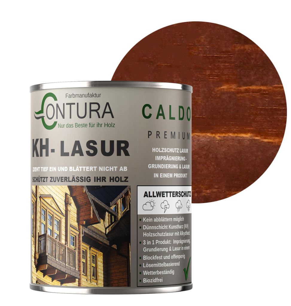 Contura KH Lasur 1Liter 3in1 Holzlasur Holzschutzlasur UV- Holzschutz Holzöl Dünnschichtlasur - R08012 Mahagoni