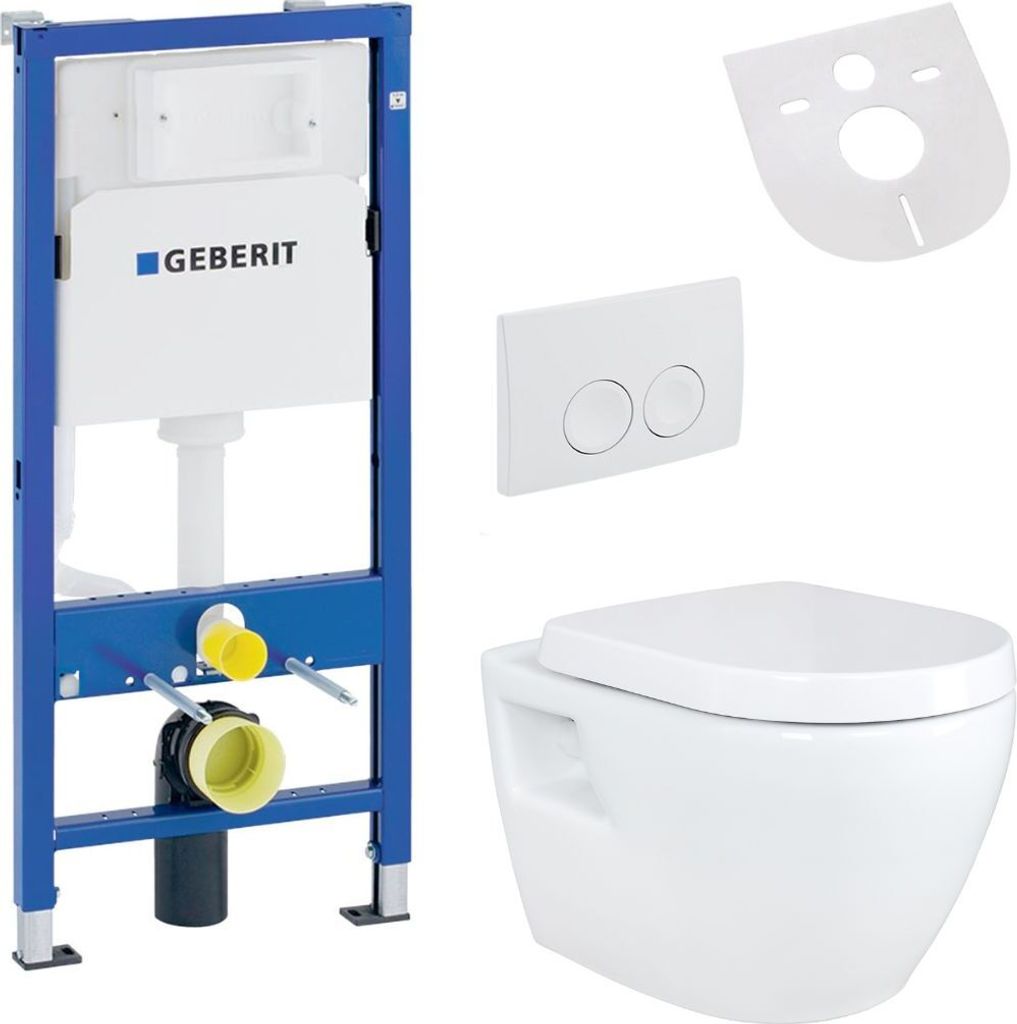 WC-Komplettset Weiß mit Belvit Hänge WC Keramik und Softclose Sitz passend für Geberit UP100 Vorwandelement wandhängend