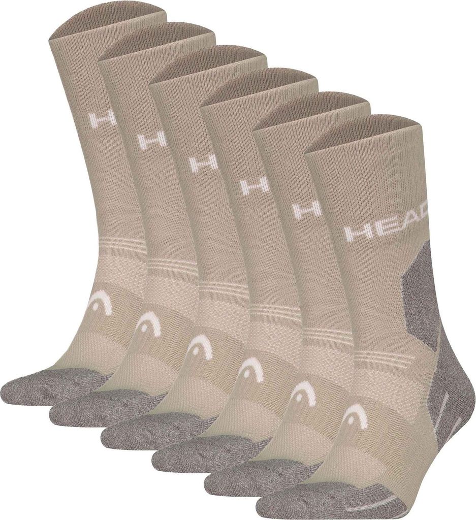 HEAD Unisex Wandersocken, 6er Pack - Hiking All Climates Crew, Sportsocken, Logo Taupe 39-42