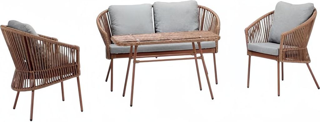 Sofagarnitur Sofa 2 Sitzer Rattan Moderner 2x Sessel Couchtisch Braun