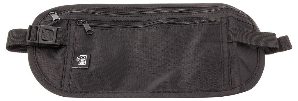 Franky GT2 Schwarz Sicherheits Bauchtasche flach Geldgürtel Reise unter Kleidung Diebstahlschutz
