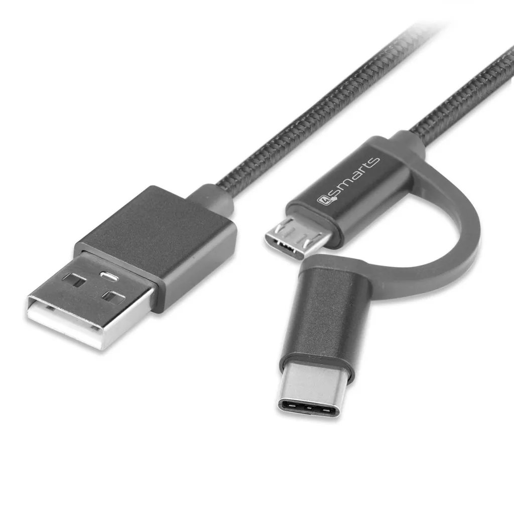 4smarts Travel Set: Supporto Auto e Cavo Multiplo USB-C Micro-USB Nero - 3