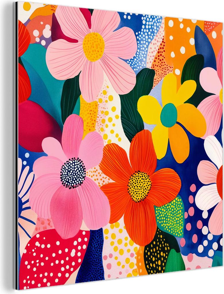 MuchoWow Wanddekoration Metall Metallbild Wandkunst 50x50 cm Blumen - Bunt - Tupfen MuchoWow Aluminium Gemälde - Alubild - Industrial