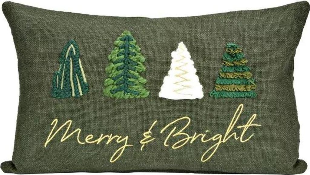 Kissenbezug gestickt mit Tannenbaum grün