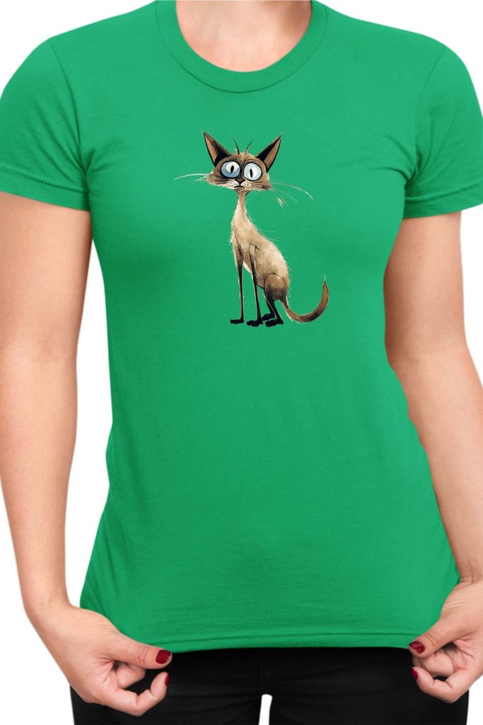 Damen T-Shirt Funny Cats Breeds Balinese Cat 009, Lady L / Grün