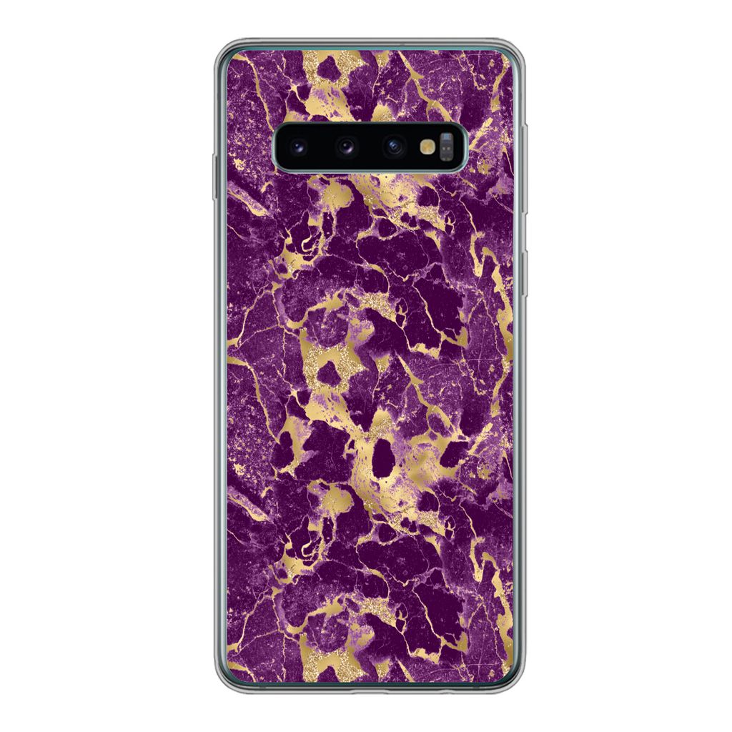 MuchoWow Handyhülle Schutzhülle Hülle für Samsung Galaxy S10 Gold - Luxus - Marmor - Muster Silikon Softcase Handy Hülle - Handytasche