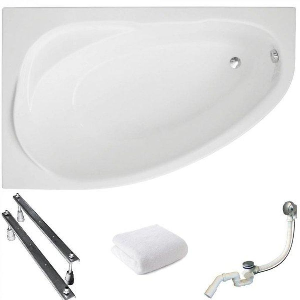 Aqua For You | Polimat Asymmetrische Badewanne Marea - 150x100 Cm - Antibakterielle Beschichtung - Eckbadewanne - Links Seite - Acryl - mit Siphon