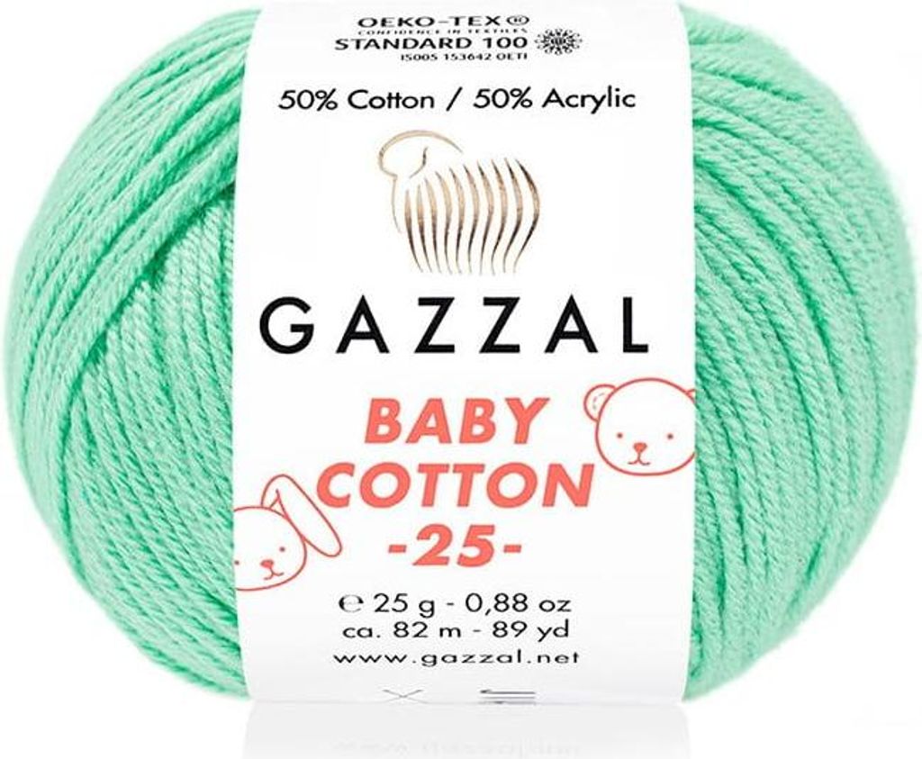 Gazzal Baby Baumwolle 3425 Minze – Weiche, Farbintensive Babywolle für Stricken