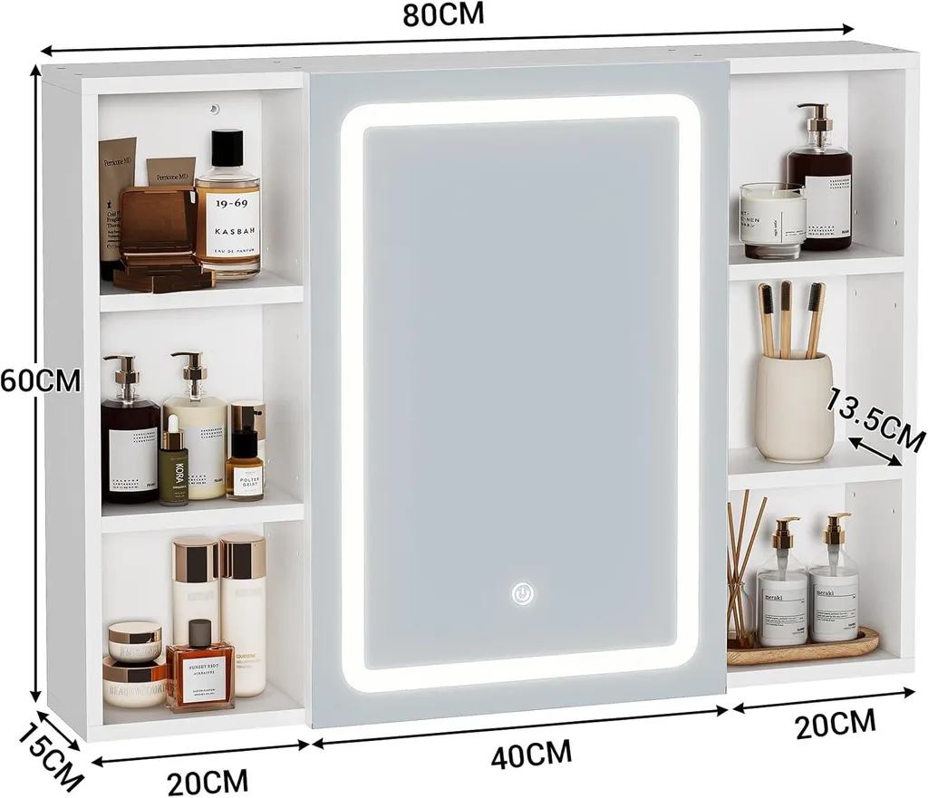 Miroir de salle de bain avec rangement LED KIMENICH blanc 80 x 60 cm - 3