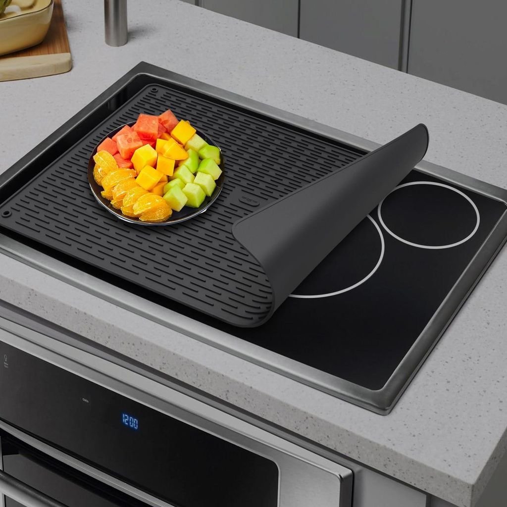 Vielseitige Silikon-Herdabdeckplatte für Glaskeramikkochfeld & Induktion - Hitzebeständig (220°C), Als Geschirrtrockenmatte & Untersetzer, Wasse...