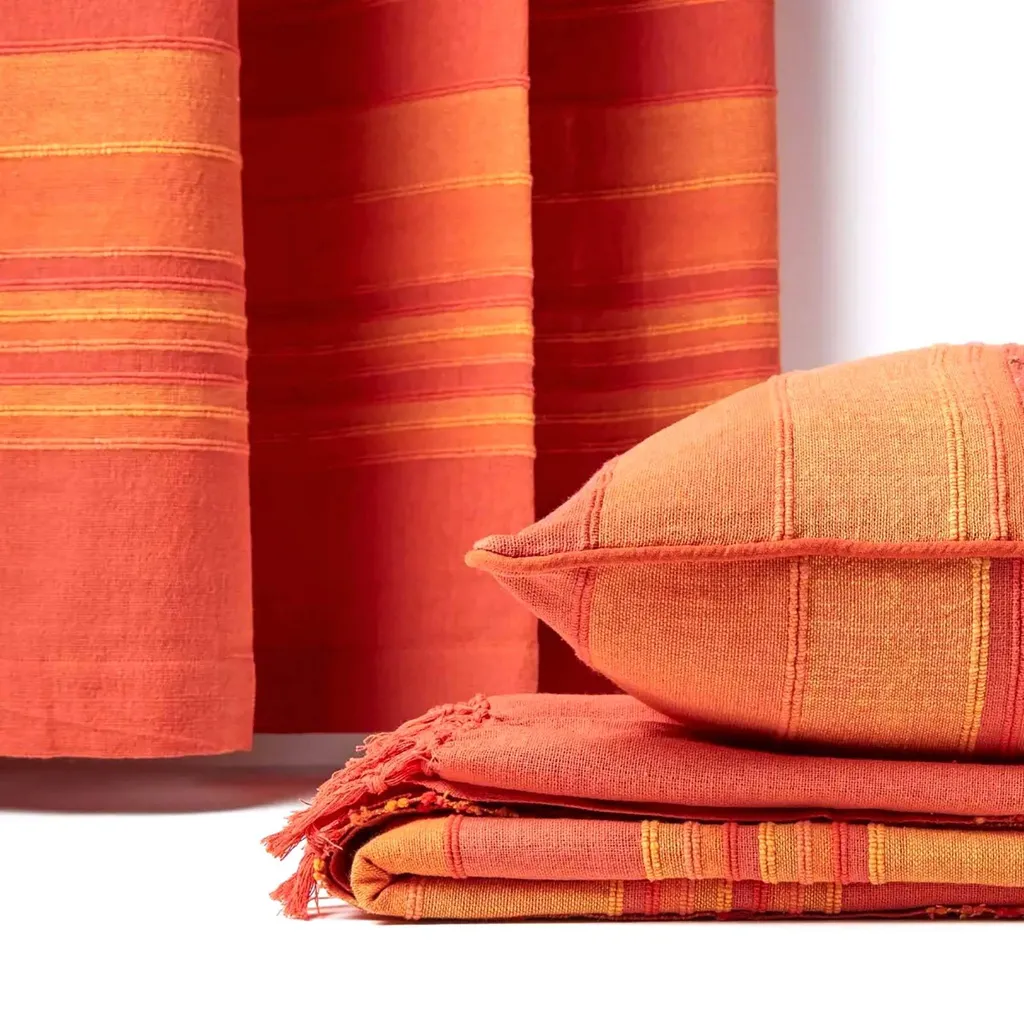 Rideau Terracotta Morocco en Coton Épais à Œillets, Lot de 2 Panneaux