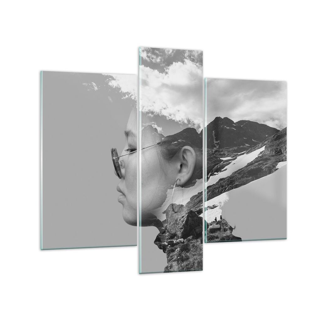 Bilder auf glas - 3 Teile - Frau modern schwarz und weiß - 95x80cm - Glasbilder - Wandbilder - Bilder - zum Aufhängen bereit - Wanddekoration aus...