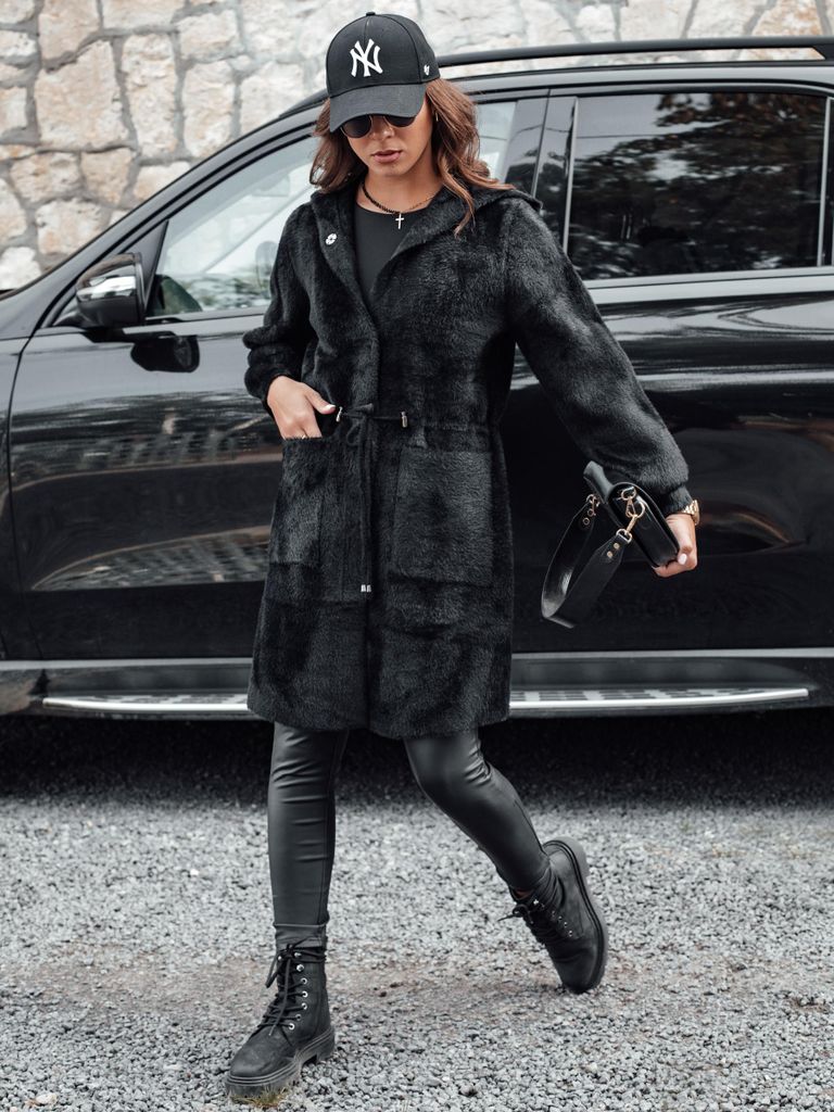 Dstreet Pelzmantel für Damen Melby schwarz S