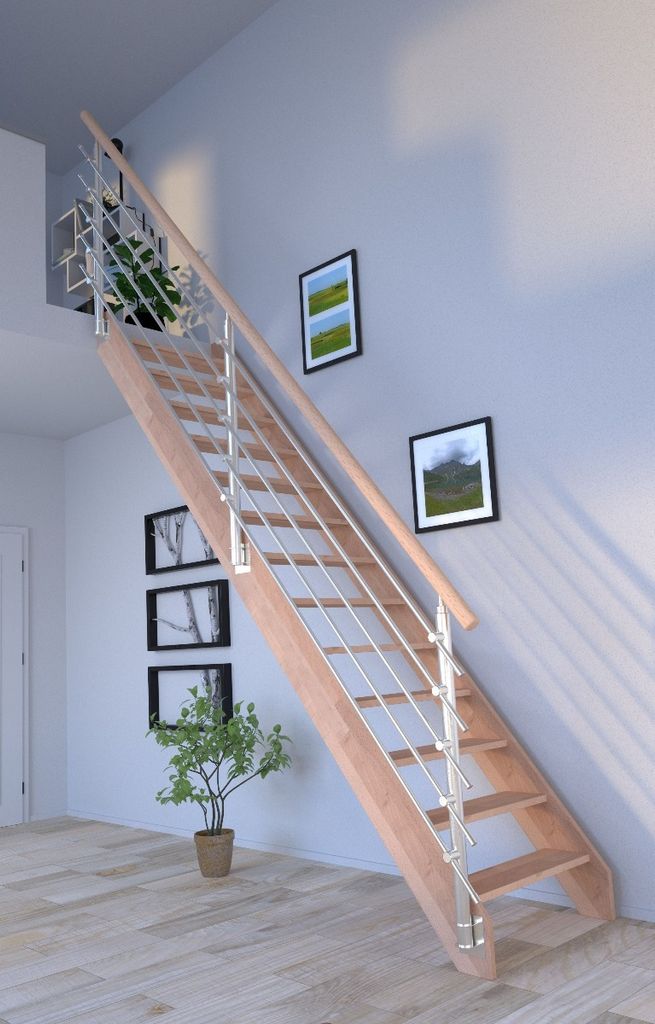 Holztreppe Rhodos in gerader Ausführung-Buche-Design Produktbild 