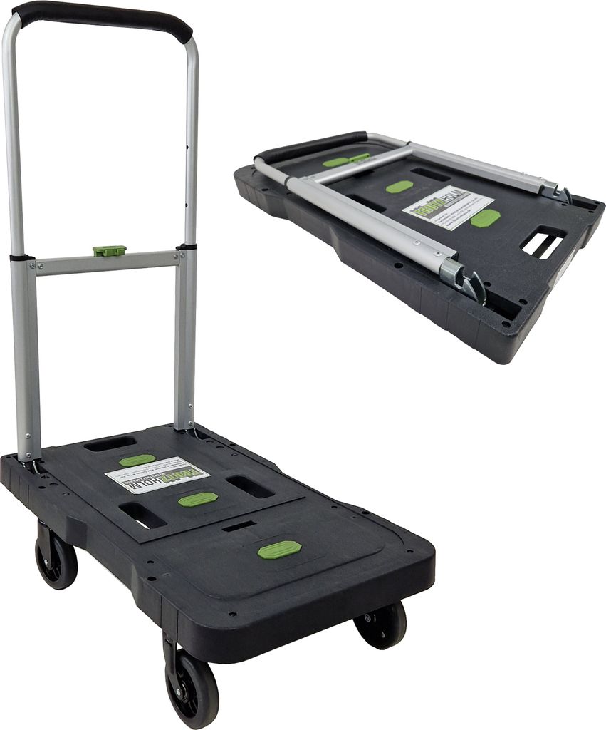 TRUTZHOLM Klappbarer Plattformwagen – 150 Kg, 68x40 Cm, 3-fach Verstellbare Teleskopstange, Vollgummiräder