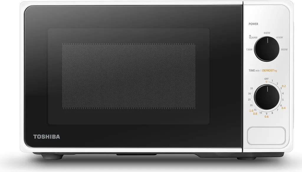 Micro-ondes compact 20L Toshiba blanc idéal pour cuisine et studio 800W