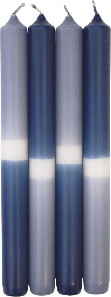 INNA-Glas Dip Dye Stabkerzen LISSITA, 4 Stück, graublau-dunkelblau, 25cm, Ø2,3cm, 11h - Tafelkerze