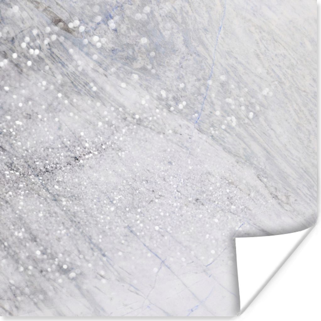 MuchoWow Poster Marmor - Glitter - Silber 50x50 cm - Wohnzimmerdekoration