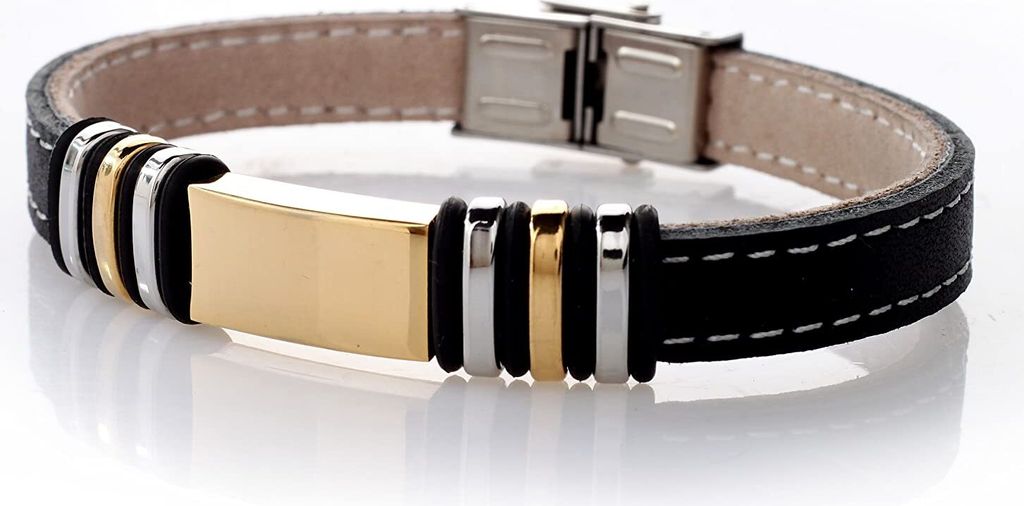 Männer Leder Armband - Edelstahl und PolyurethanElemente - Produktbild 
