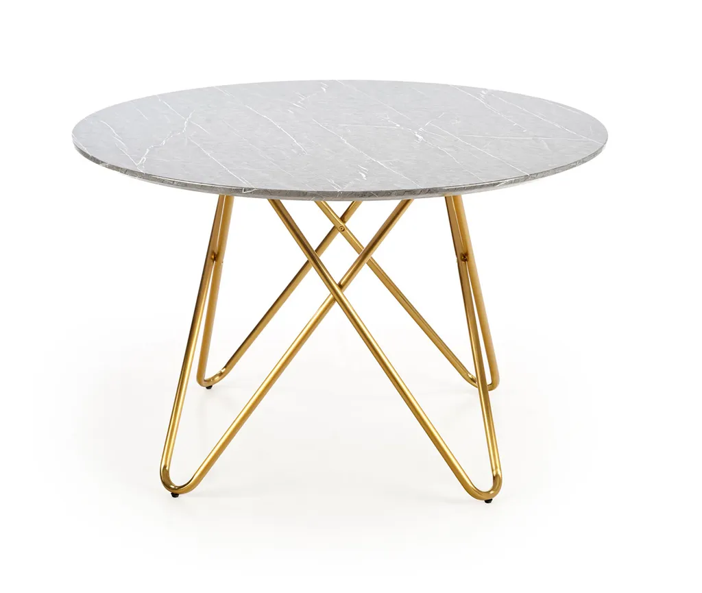 Table ronde Bonello plateau effet marbre et pied central métal robuste