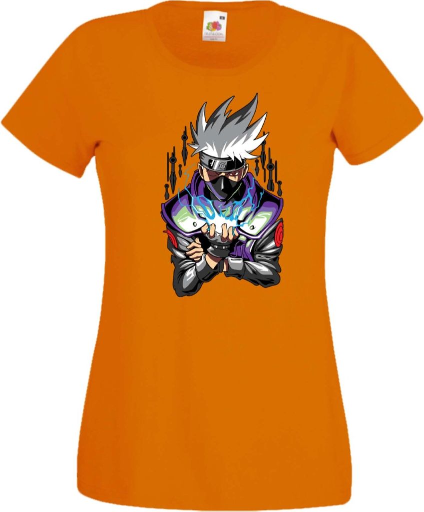 Damen T-Shirt Naruto Kakashi Hatake Sharingan Var-036 Kakashi Sharingan, Lady S / Orange