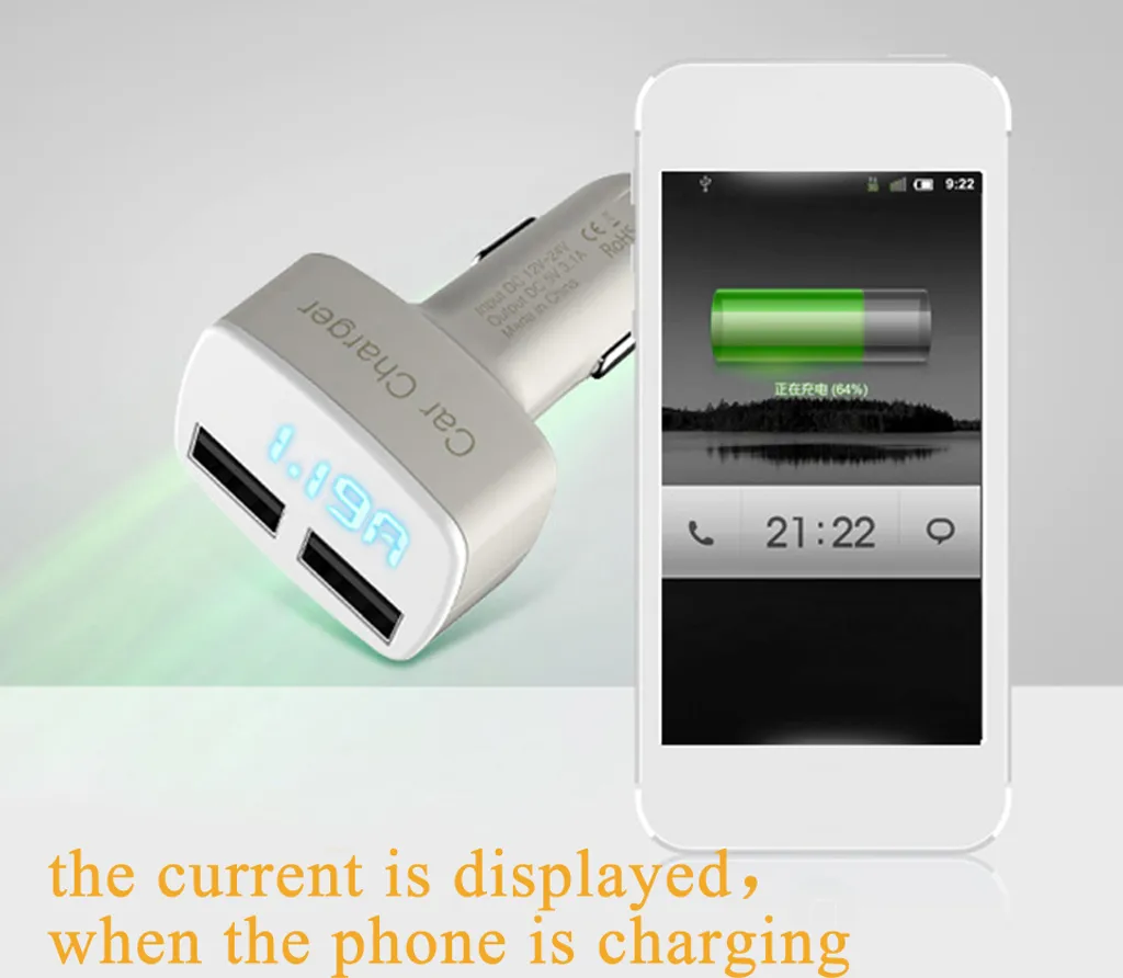 Caricatore Auto 4 in 1 USB 3.1A Voltmetro LED Blu Misuratore Batteria