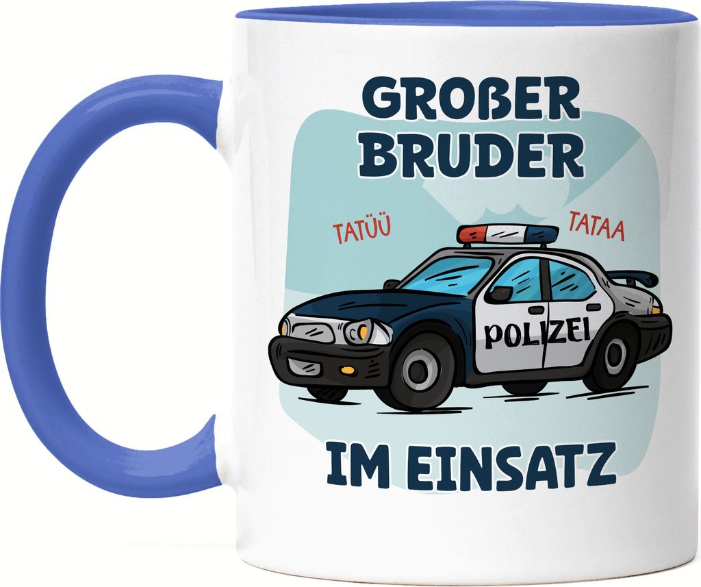 Großer Bruder Im Einsatz Tasse Blau Tatü Tata Polizeiauto Polizei Unterstützung Retter Beschützer Geschwister Liebe