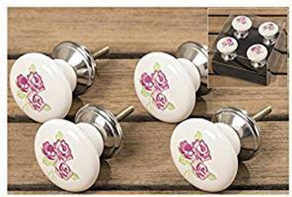 Möbelgriff Möbelknauf, 4er Set, Rosenmuster, Porzellan