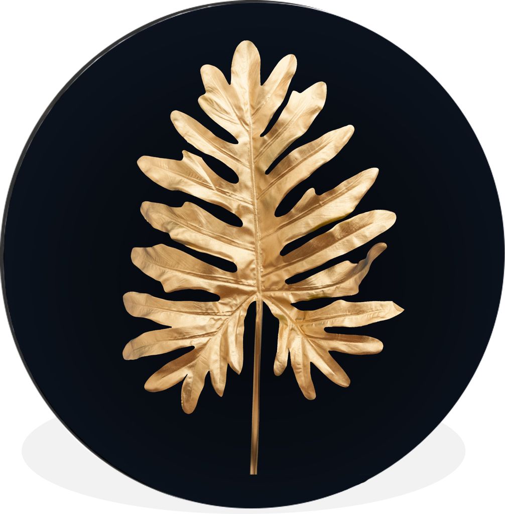 MuchoWow Aluminium Wandkreis Blätter - Herbst - Gold - Schwarz - Natur - Luxus Ø 60 cm Wanddeko Modern Wohnzimmer - Wand Kreis - Wandbild - Sch...