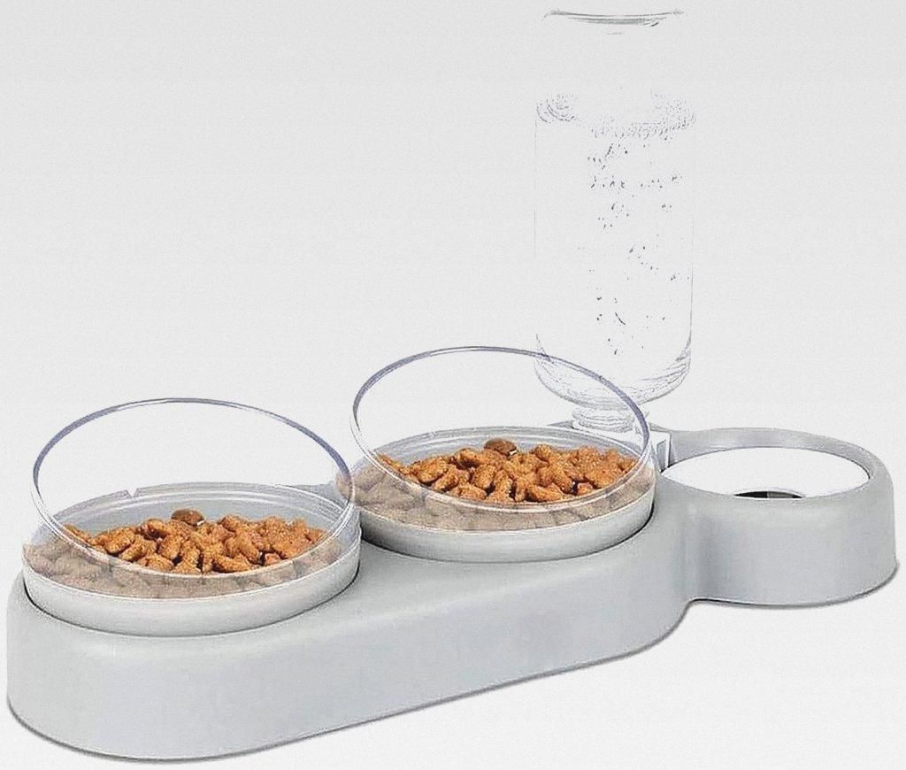 Katzennapf-Set 15° Neigbar Doppelter Futternapf für Nass- Trockenfutter, mit Automatischer Wasserflasche, für Kleine und Mittelgroße Hunde und ...