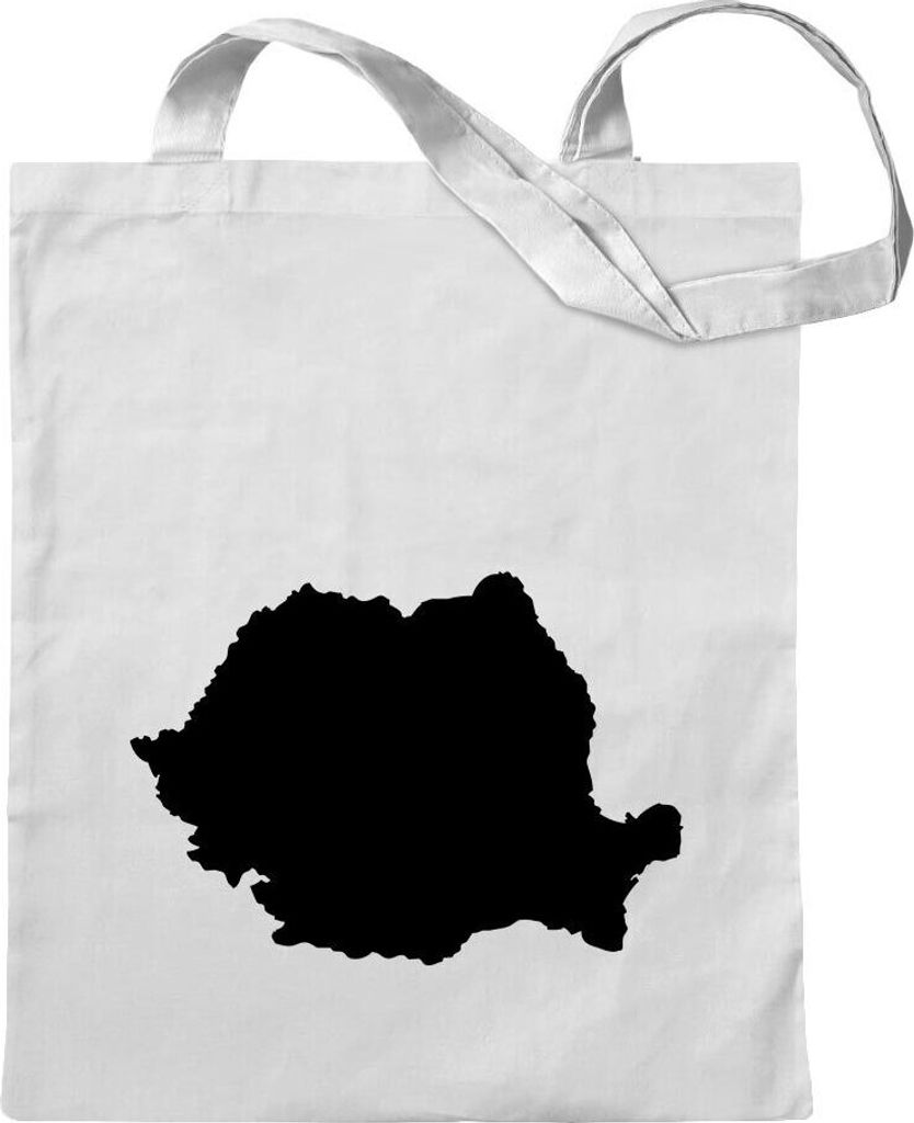 Kiwistar - Baumwolltasche - weiss - Rumänien Umriss Kontur - Tragetasche Stoffbeutel Umhängetasche langer Henkel
