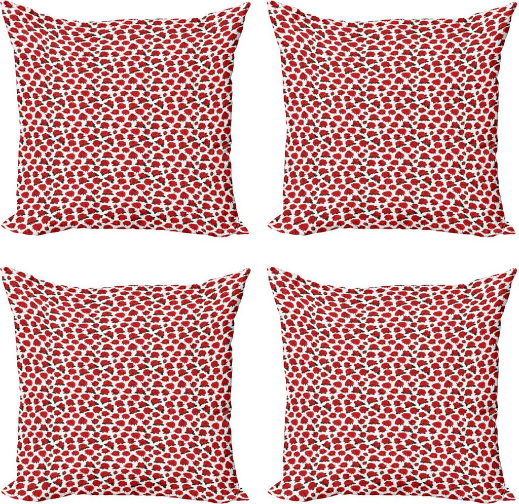 ABAKUHAUS Rosen Kissenbezug Set (4 Stück), Romantische Valentinstag Flora, Moderner Doppelseitiger Digitaldruck, 50 cm x 50 cm, Vermilion Weiß