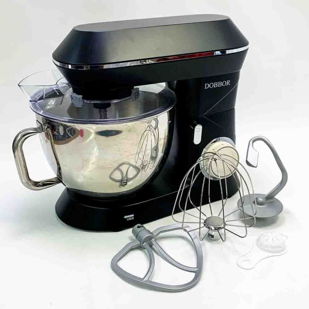 9,5 Liter Planetenmixer, DOBBOR SM-1553 1500 W Küchenmaschine mit Edelstahlschüssel, 7 Geschwindigkeiten mit Knethaken, Schneebesen, Rührbesen, ...