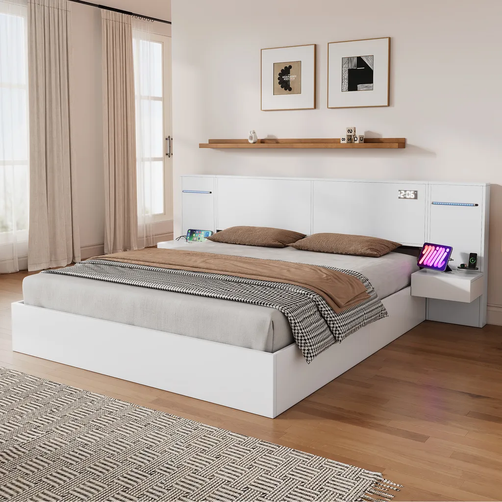Lit jeune complet 160x200 avec 2 tables de nuit et haut-parleur Bluetooth