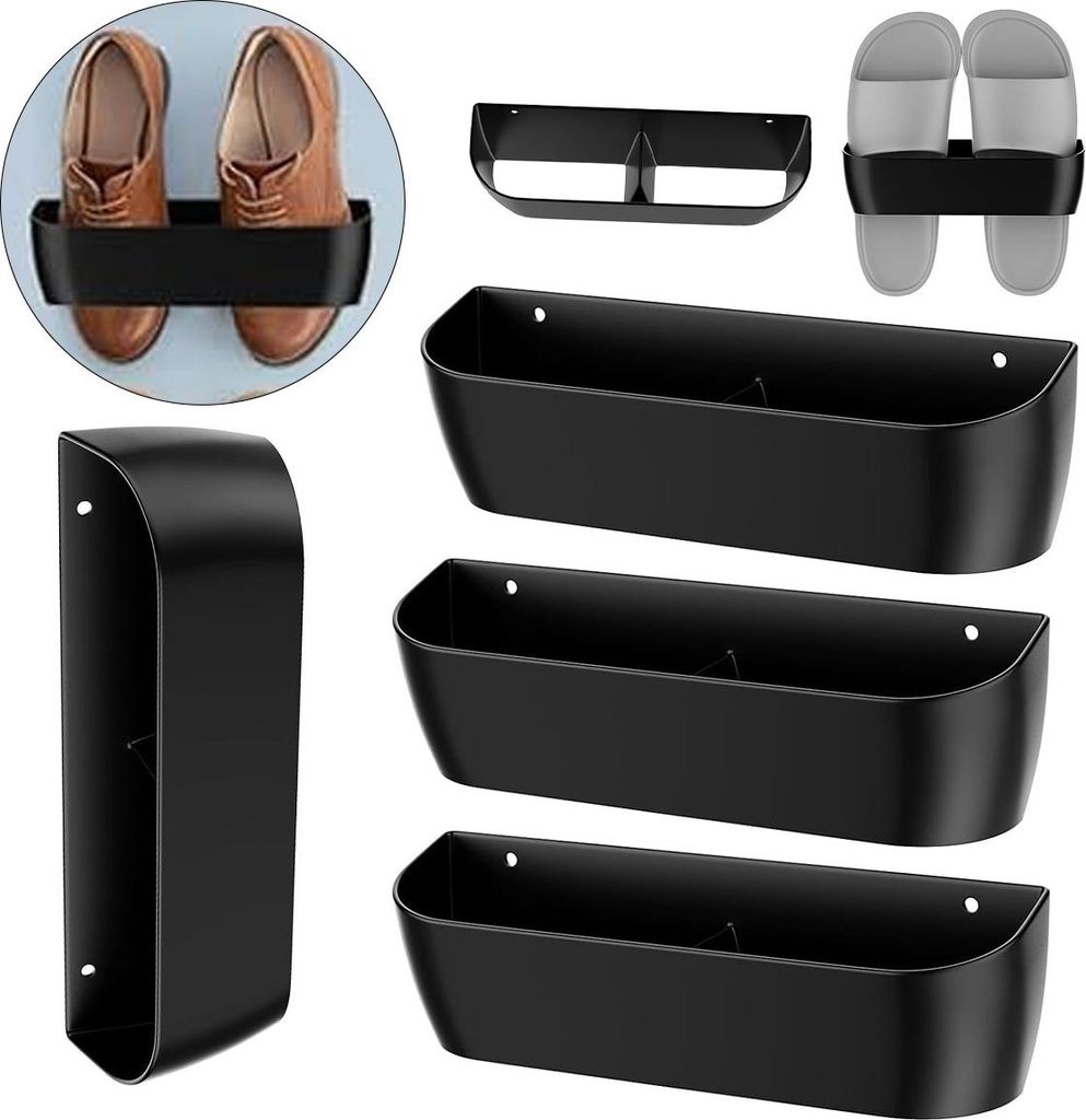 Vertikales 4-Schichten Schuhregal 4er Pack, Wandmontage oder klebend, tragbar, PP Kunststoff, platzsparend für Wohnmobile, Apartments, Camping