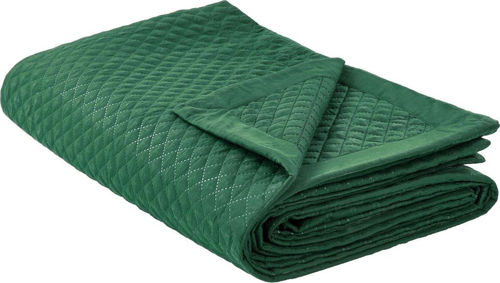 BELIANI Tagesdecke Dunkelgrün 220 x 240 cm für Bett Sofa Couch Wohnzimmer Schlafzimmer