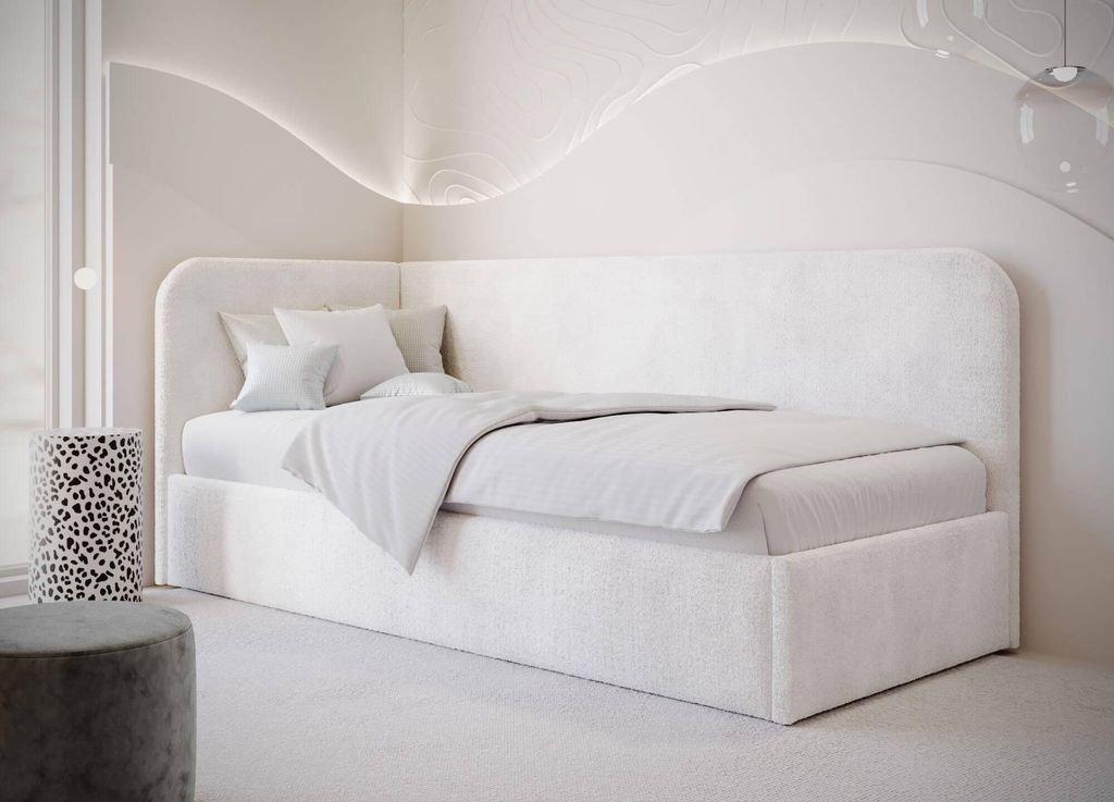 Moebelpaket Bett 100x200 cm, Polsterbett mit Stauraum und Gasdruckfedern, Modern Einzelbett, Kollektion Mario, Linke Ausführung,