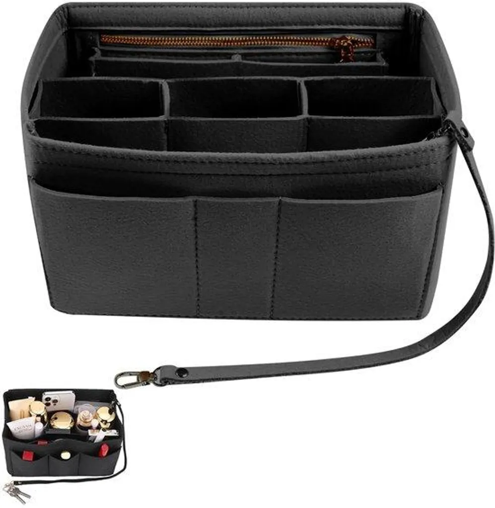 Organiseur de sac à main pour femme noir en feutre avec zip de fermeture