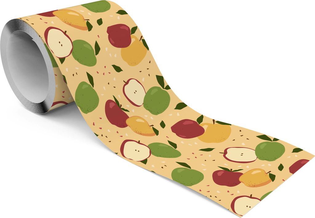 Muralo Selbstklebende Bordüre Tapetenbordüre bunte ÄPFEL OBST Früchte Blätter Wanddeko