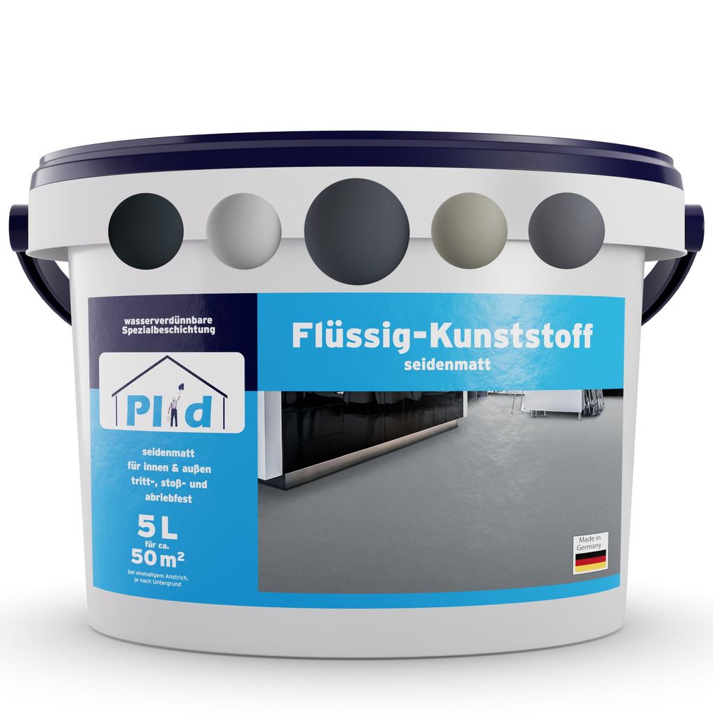 Plid Flüssigkunststoff für Innen & Außen, Silbergrau 5L für ca. 50m² - Betonfarbe, Bodenbeschichtung Terrasse, Werkstatt & Keller - Flüssig PVC