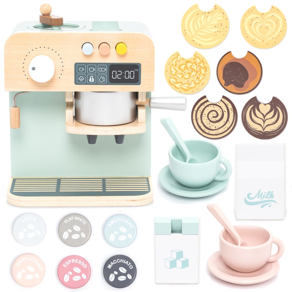 UMU Kaffeemaschine mit Zubehör Spielset 21 STK - Kaffeeautomat für Kinder 3, 4, 5 Jahre