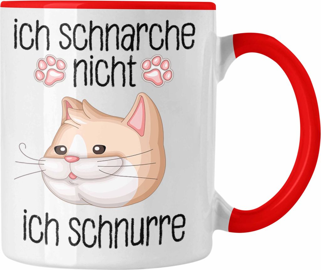 Trendation - Katzen Mama Tasse Geschenk Ich Schnarche Nicht Ich Schnurre Lustige Geschenkidee Katzen Fans Besitzer (Rot)