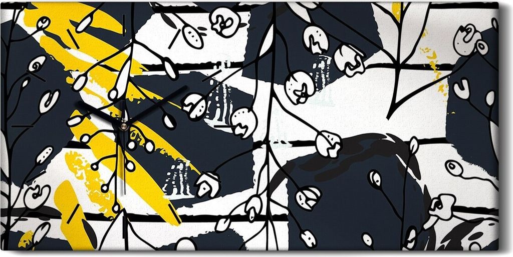 Wandbild Leinwand Bilder mit Uhr 60x30 Sommerblumen Tropischer Streifen Tier - schwarze Hände