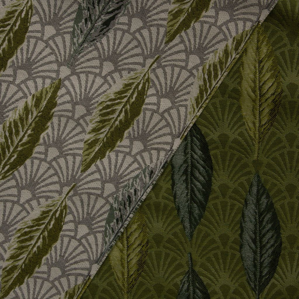 Dekostoff Premium Doubleface Art Déco Blätter Fächer grün creme 1,4
