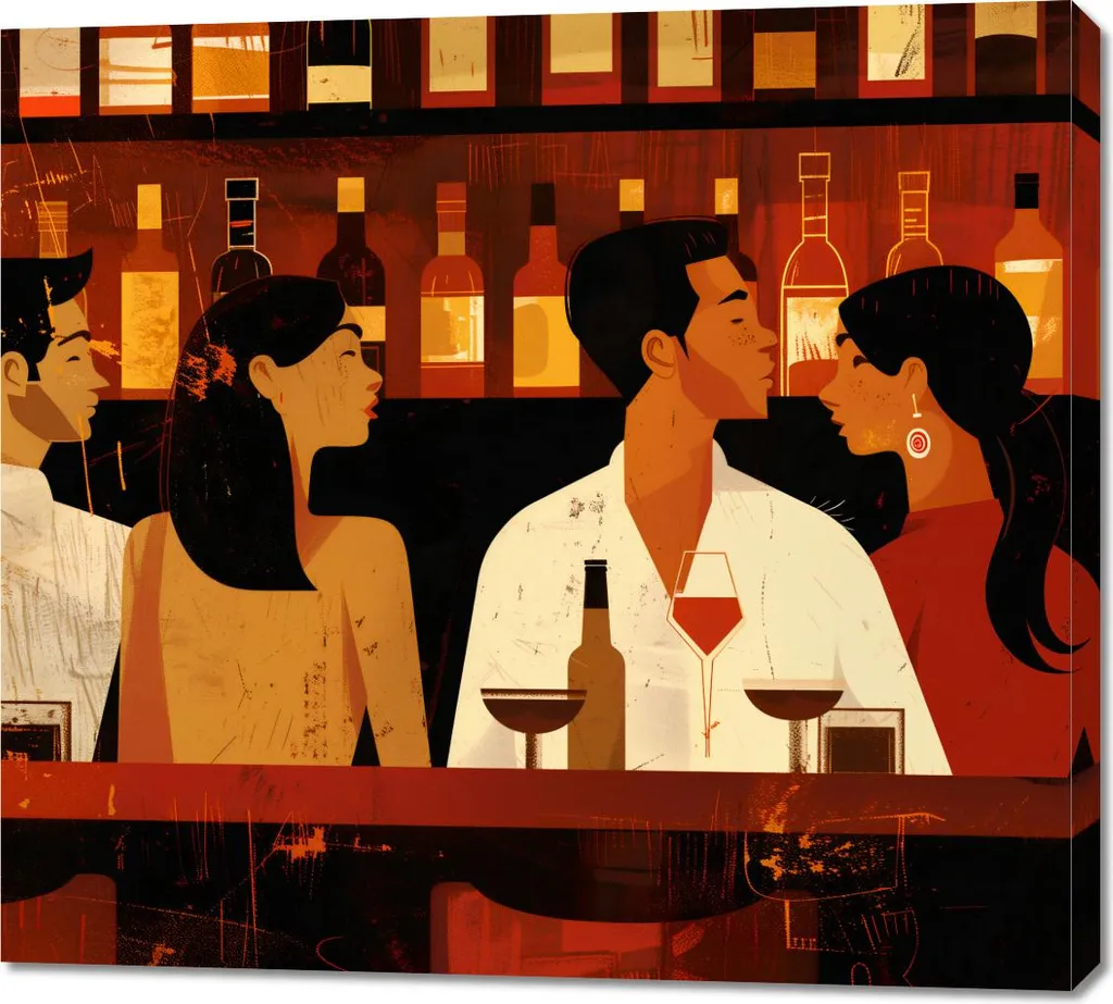 Dipinto Incontro al Vino 100x90 - Quadro su Tela per Wine Bar e Cucina